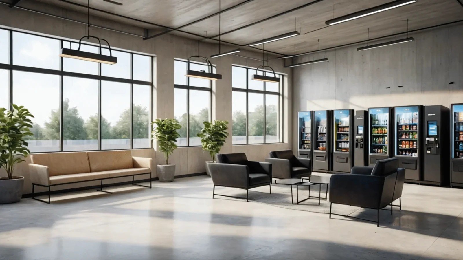 Espace de pause avec distributeurs But First Coffee
